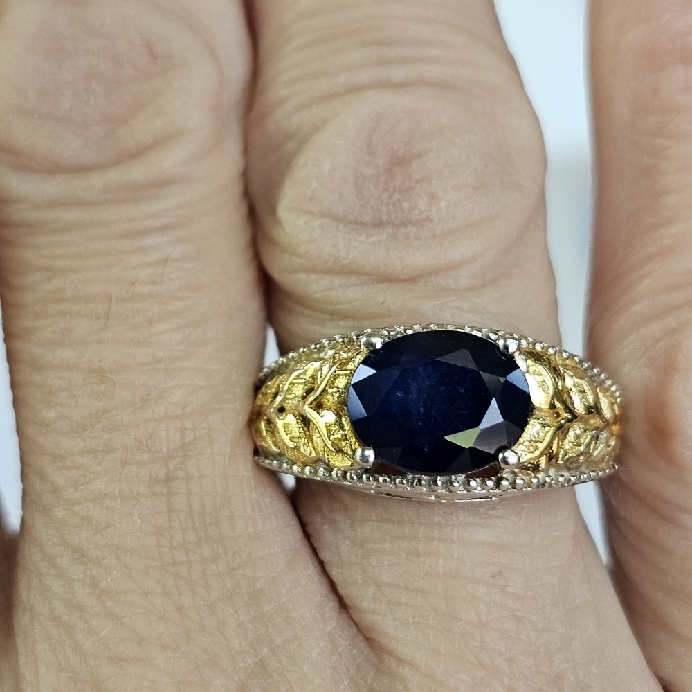 Natural Blue Sapphire Ring Platinum Over Sterling 18k Size 6! - Picture 7 of 7